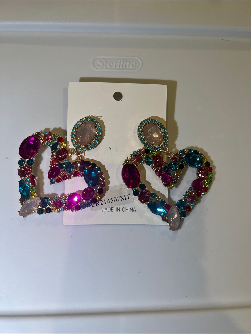 Multicolor Gem Heart Drop Earrings - Unbranded